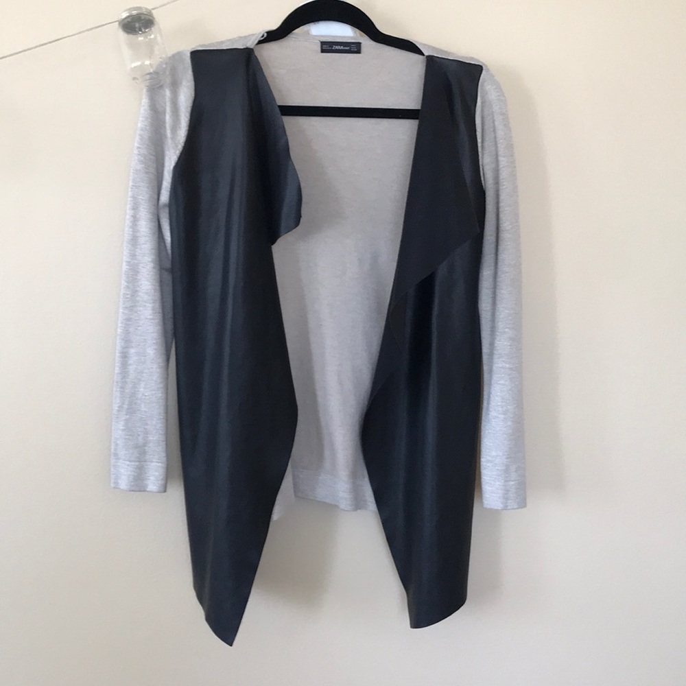 Zara knit sweater with faux leather & suede panel